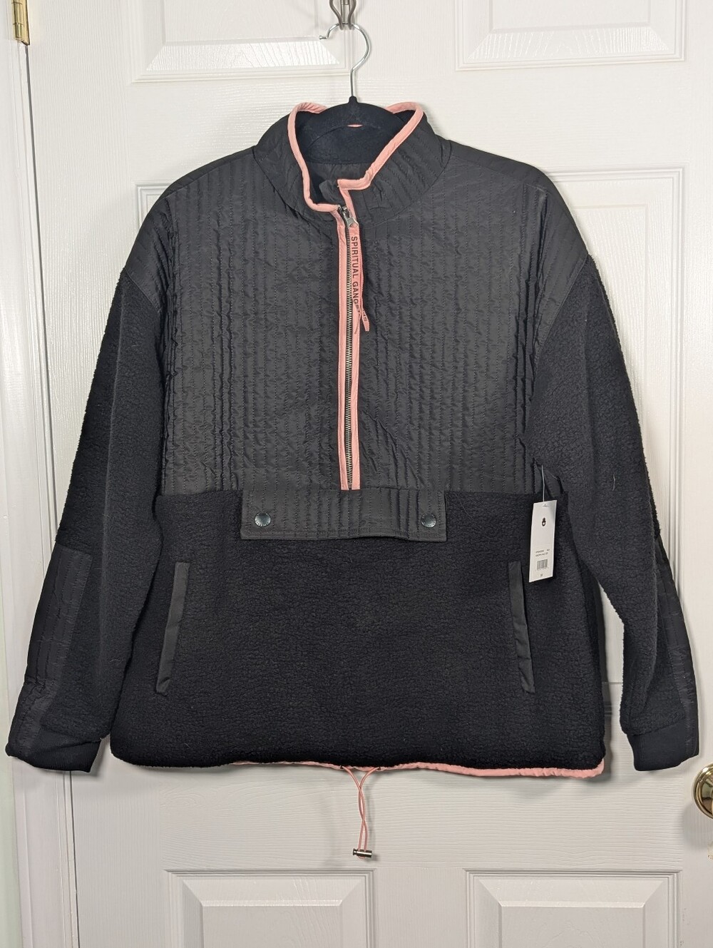 Spiritual Gangster Sherpa Half Zip Pullover Black Pink Women’s M $168 NWT
